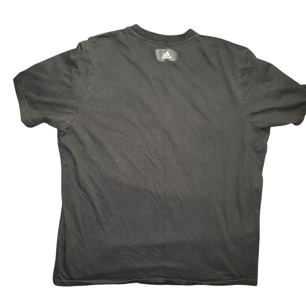 Men’s Adidas XL Black T-Shirt Green Logo Front & Back Neck Streetwear